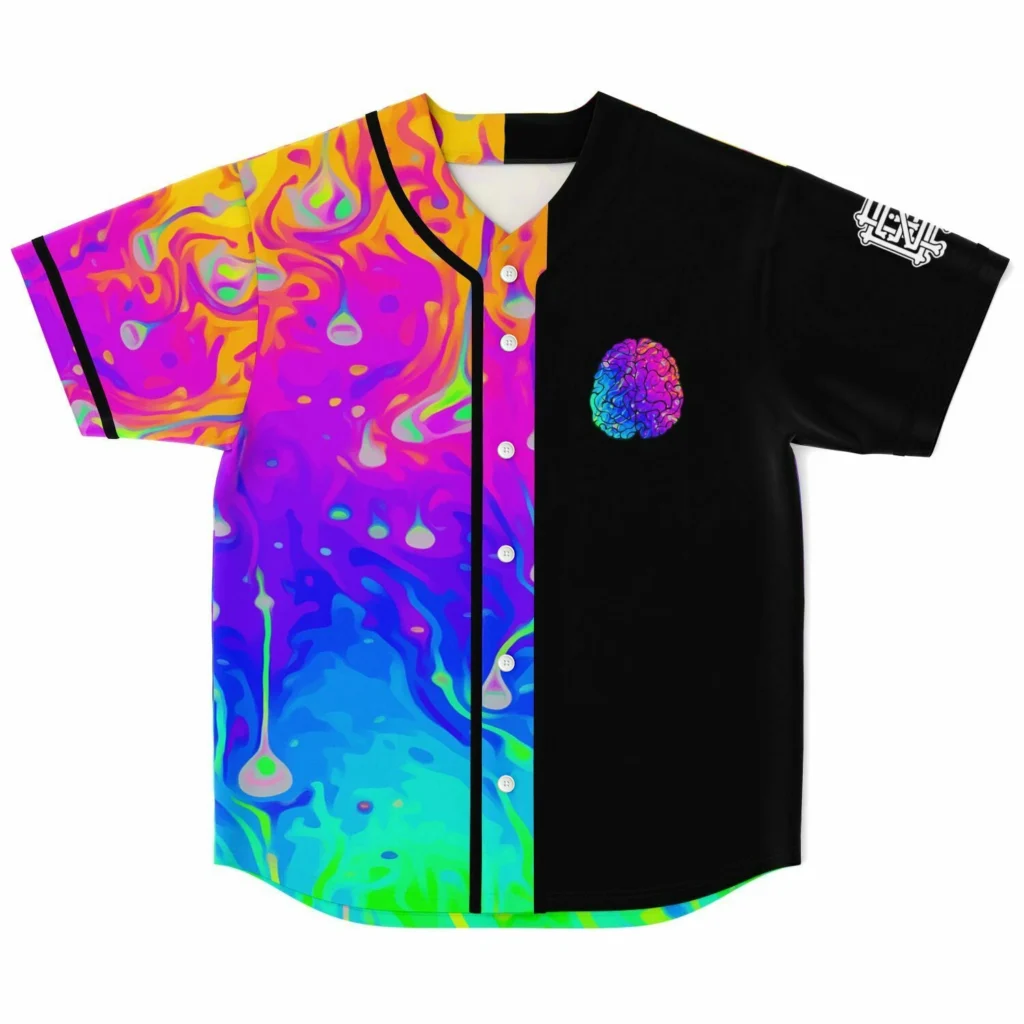 GRIZ Rainbow Brain Baseball Jersey Harajuku Thin button Baseball Uniform Funny Baseball Jersey Fro Fan - Griz Store