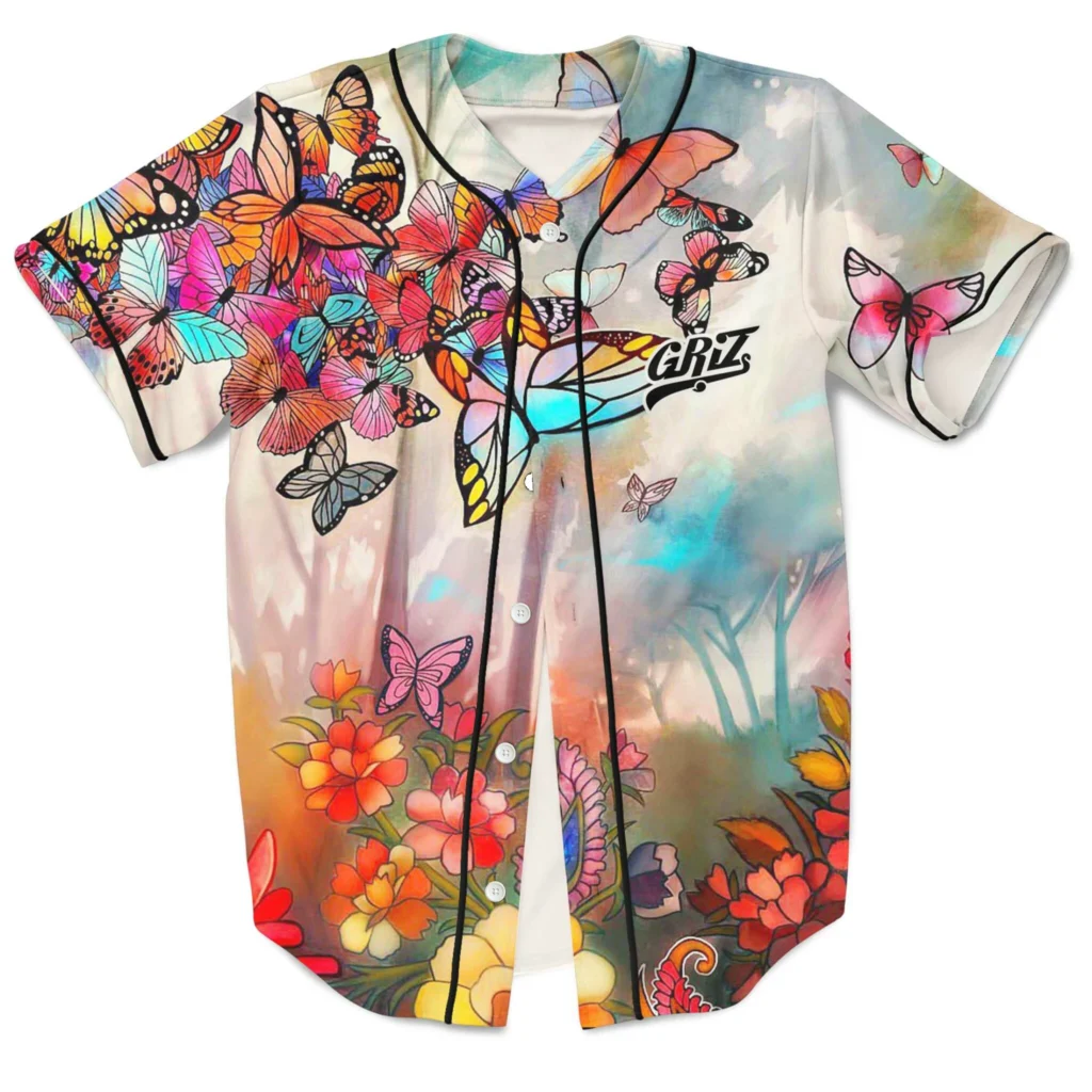 Griz Heaven Butterflies Streetwear Harajuku Thin button Baseball Uniform Men Women Baseball Jersey For EDM Festivals - Griz Store