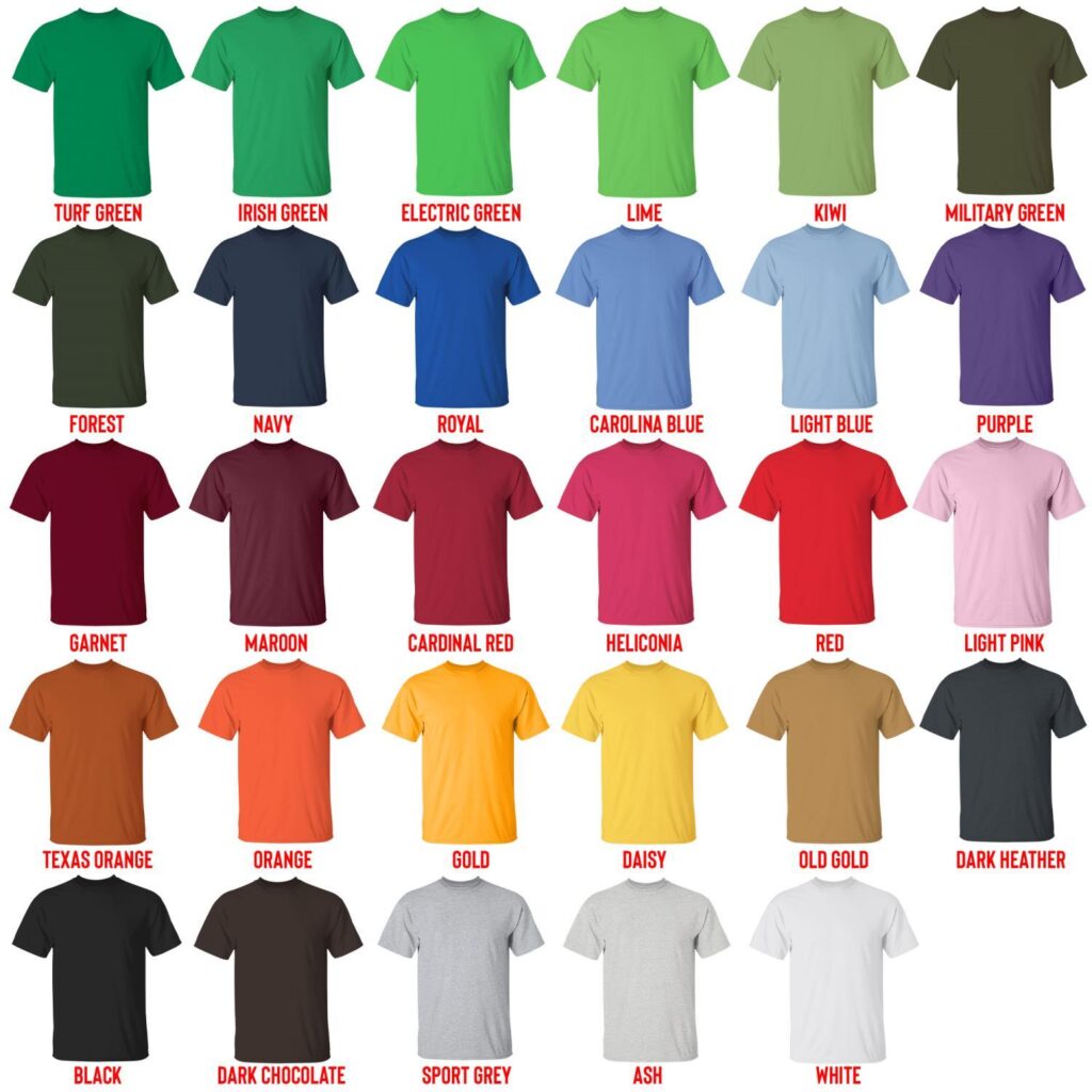 t shirt color chart - Griz Store