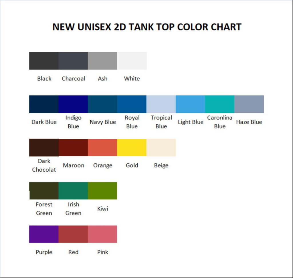 tank top color chart - Griz Store