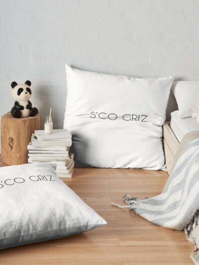 S’Co Griz Sticker Black Throw Pillow Official Griz Merch