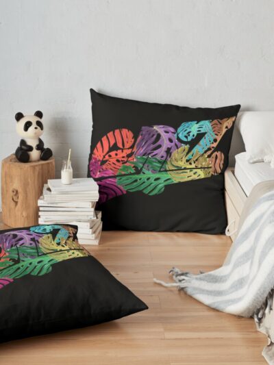 Griz Logo - Rainbow Monsteras Throw Pillow Official Griz Merch